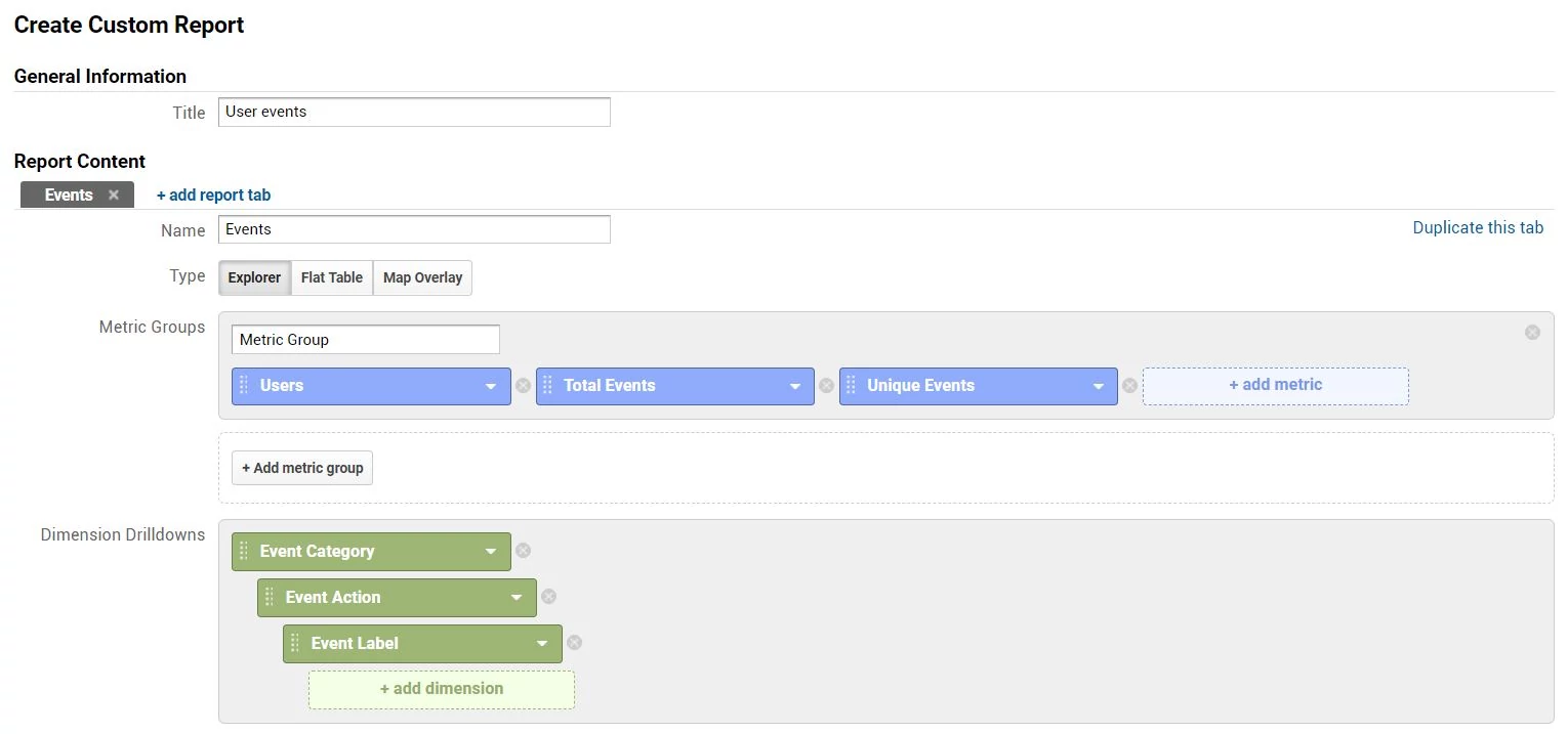 Creating a custom report on Google Analytics version 3.