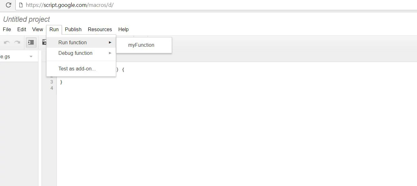 Script editor ready to run a function in 2017.