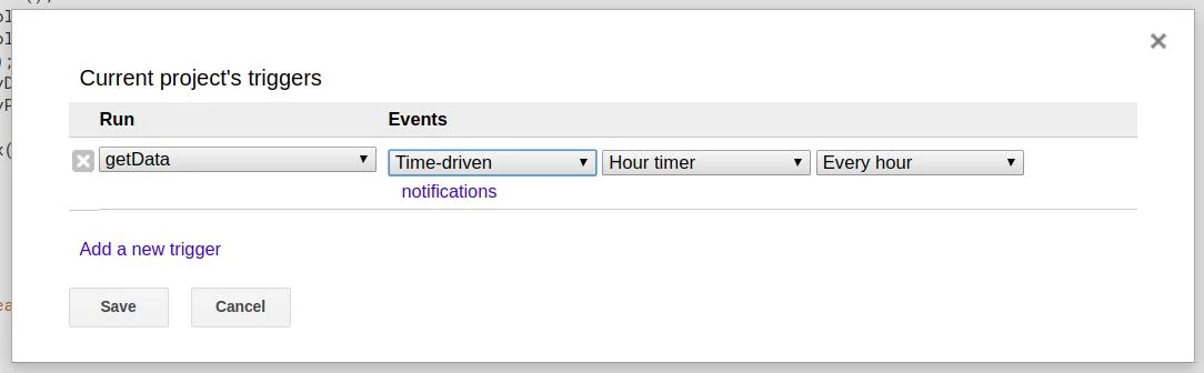 Configuração de gatilho para disparo automático da função de atualização dos dados do Search Console. Configuração de gatilho para disparo automático da função de atualização dos dados do Search Console.