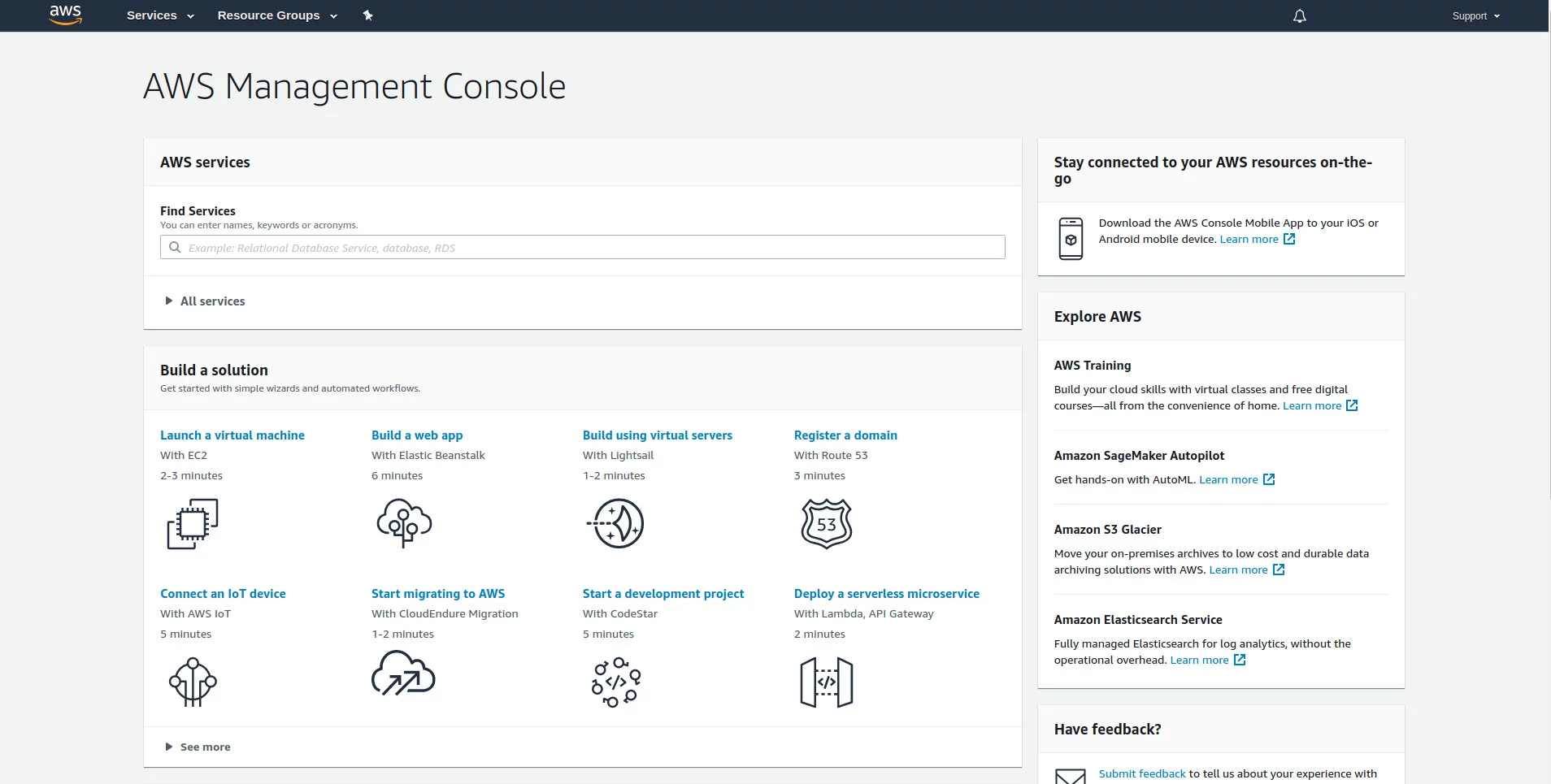O console da AWS. O console da AWS.