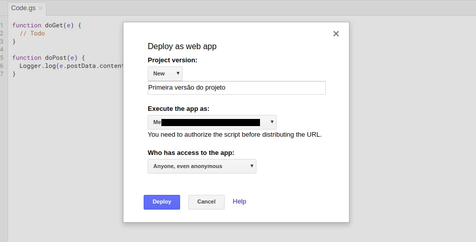 Tela de criação de novo deploy em Agosto de 2018. Tela de criação de novo deploy em Agosto de 2018.