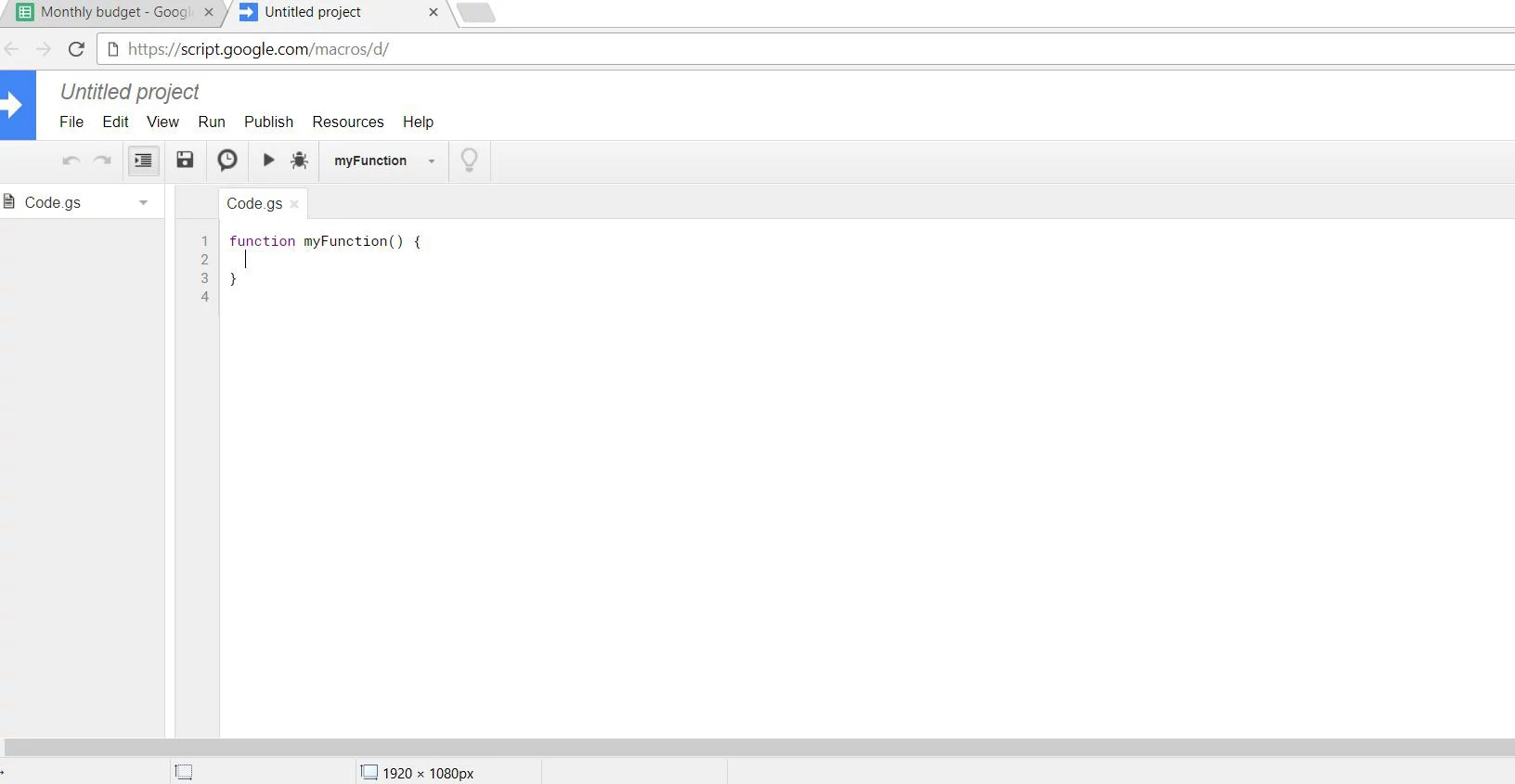 Tela inicial do editor de scripts aberto em 2017.